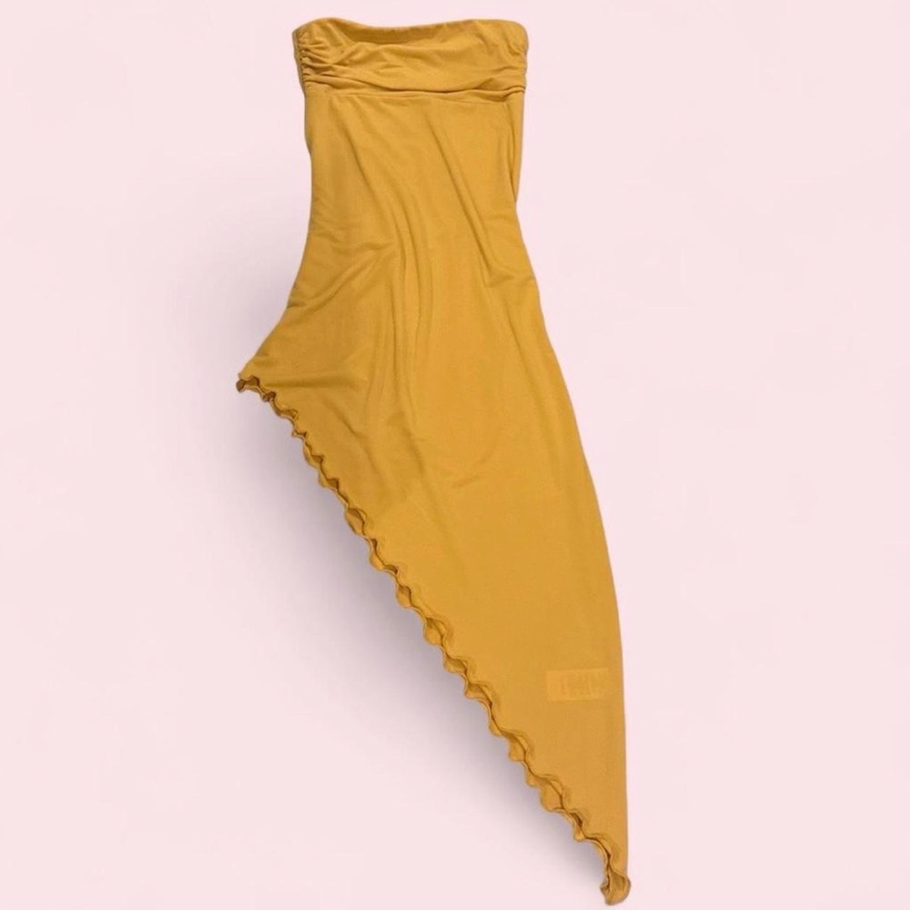 *24 HOUR SALE " Y2k Asymmetrical Tube Midi Dress in Yellow